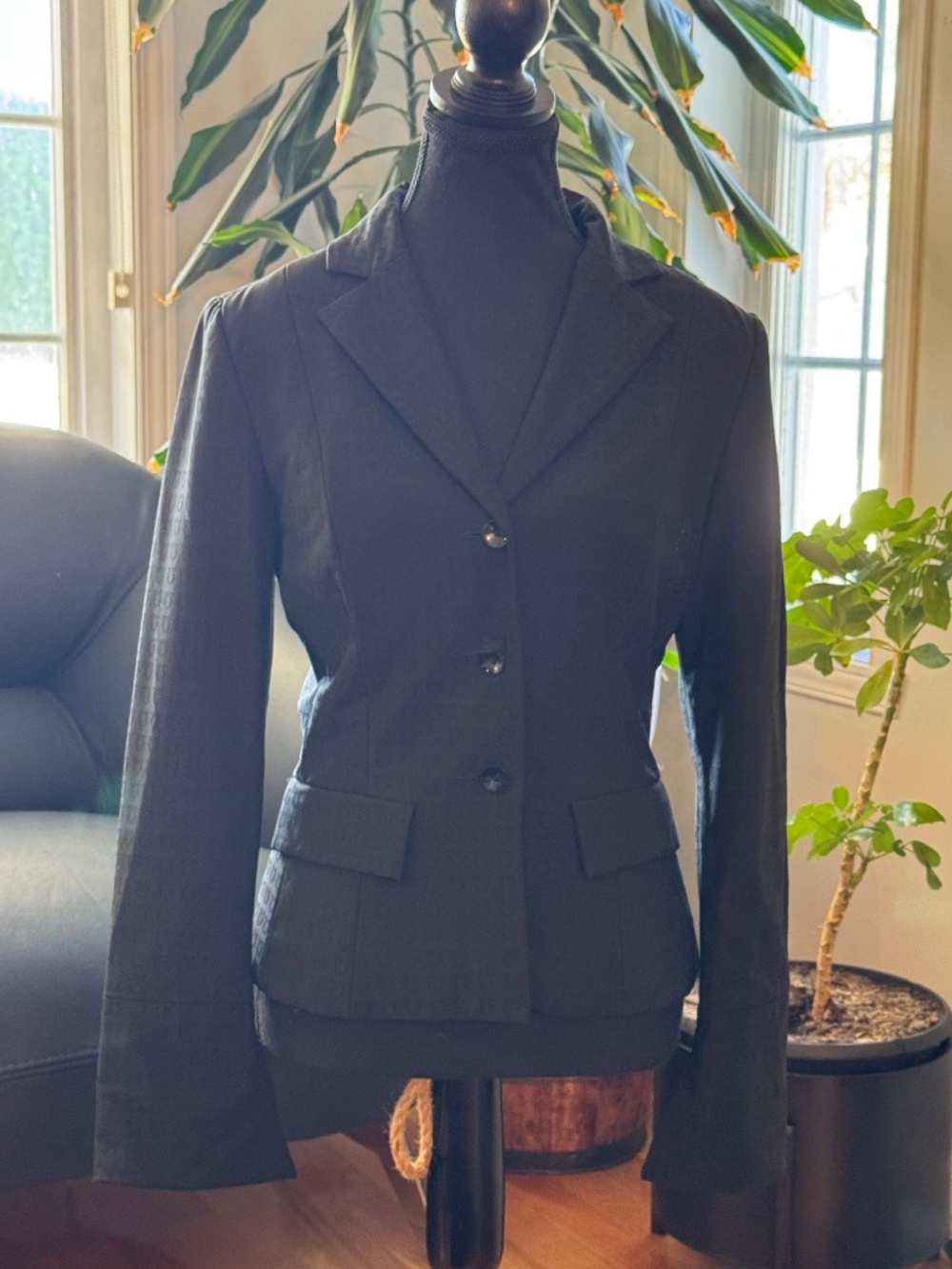 Vintage David Bitton Collection Black Monogram Blazer Jacket Size 6 / S
